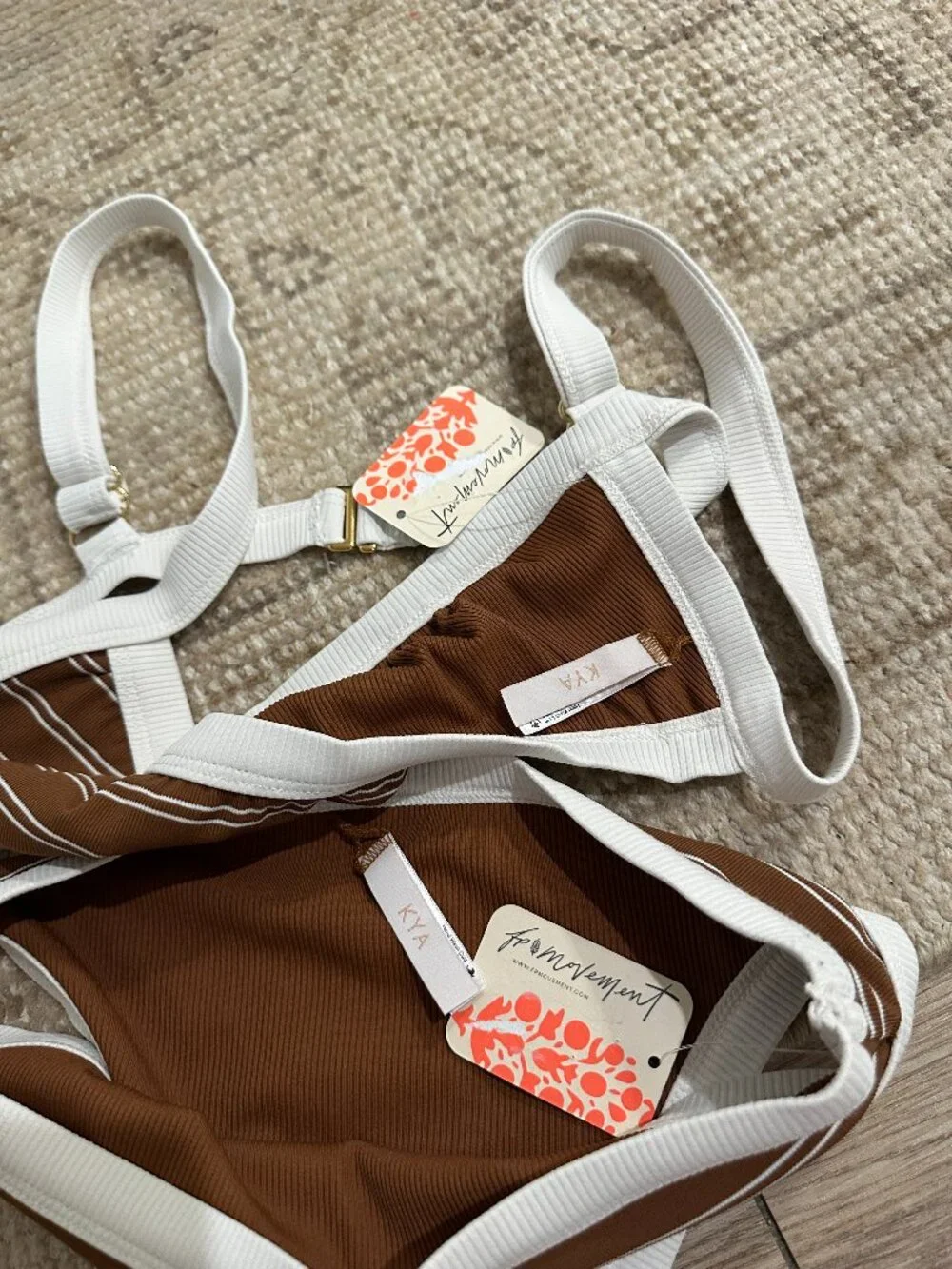 KYA SWIM Marlow Stripe Bikini Top Josie Bikini Bottom in Toffee Size X-Small NWT